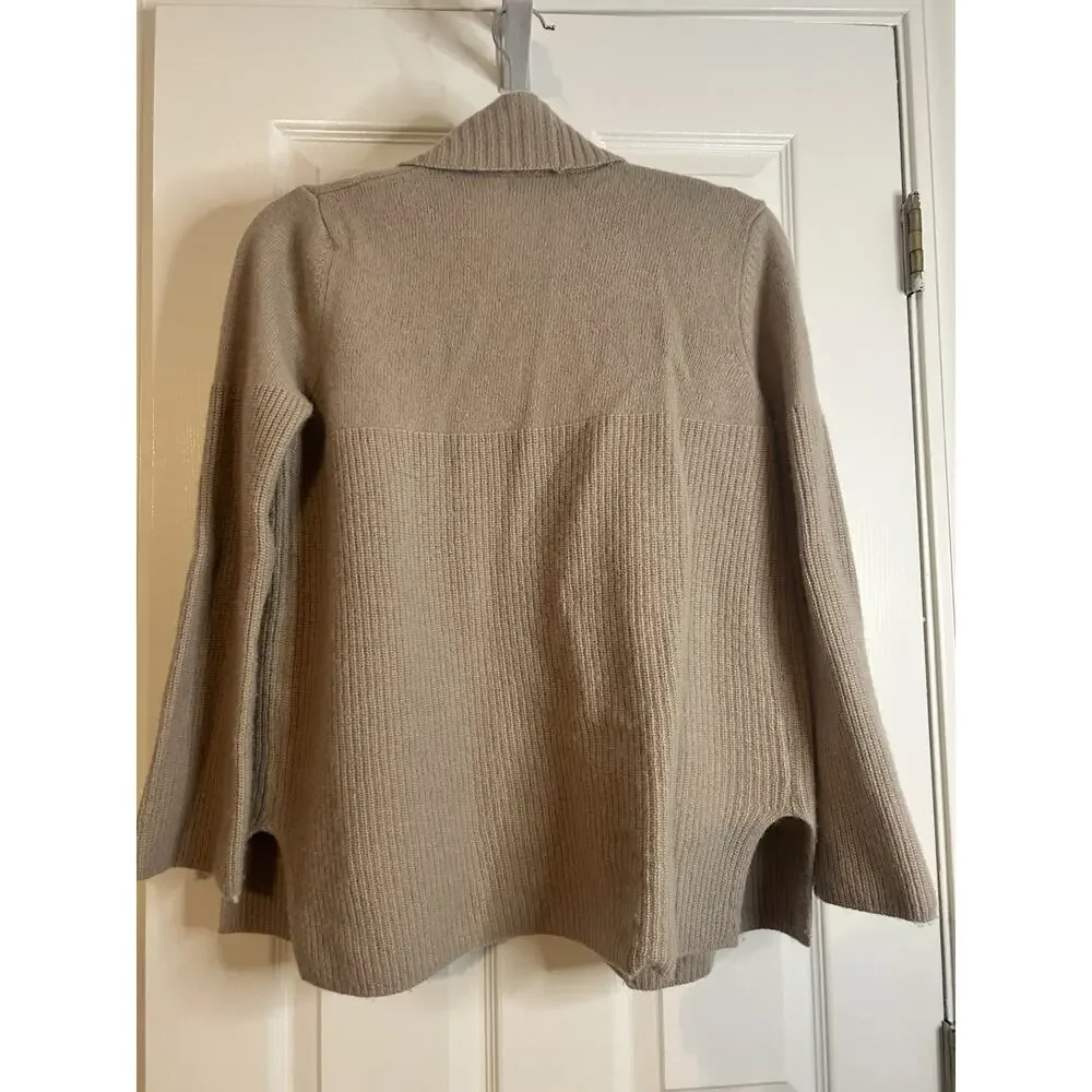 Benedetta B Merino Cashmere Open Front Cardigan Medium Taupe